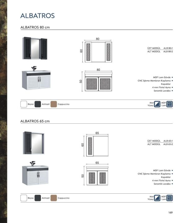 ALBATROS Banyo Dolabı teknik çizim ve ölçüler - Vita Mobilya
