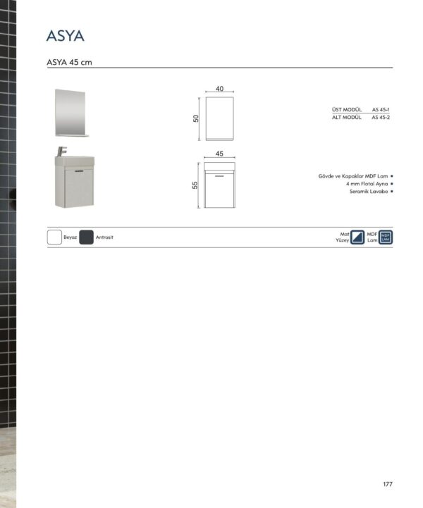 ASYA Banyo Dolabı teknik çizim ve ölçüler - Vita Mobilya