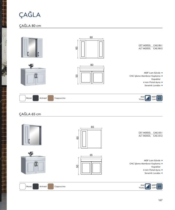 ÇAĞLA Banyo Dolabı teknik çizim ve ölçüler - Vita Mobilya